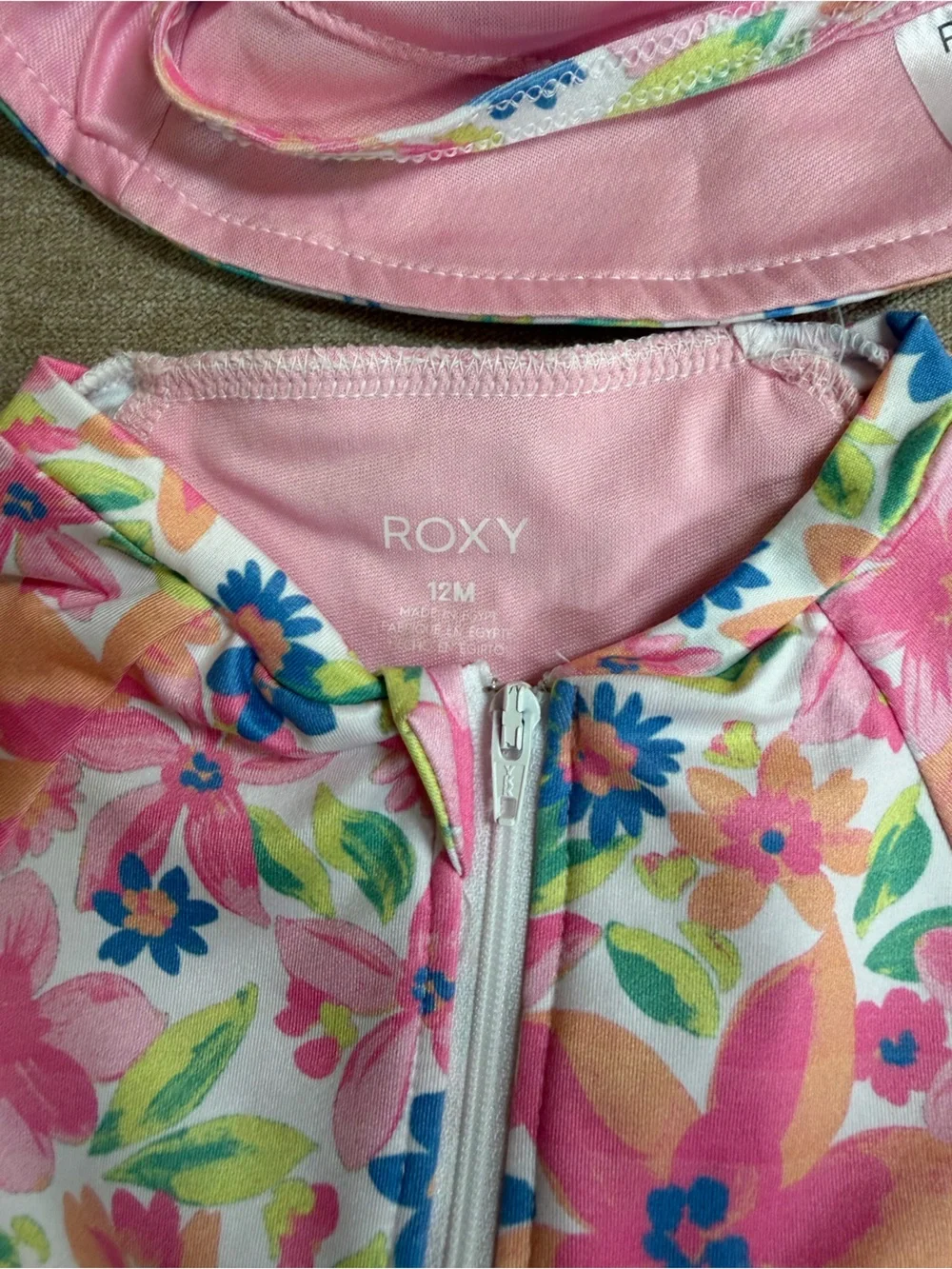 Roxy Kids' Ruffled Long Sleeve One-Piece Rashguard Swimsuit & Hat Set